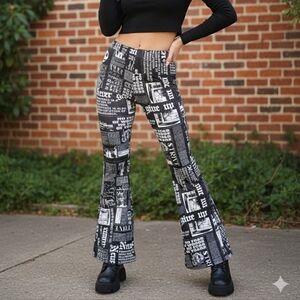Black and White Graphic Flare Pants